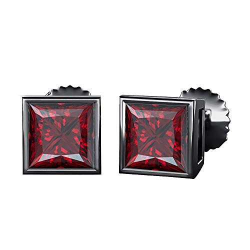 sterling-silver Princess Cut Created Gemstones (4MM) Solitaire Stud Earrings 14K Black Gold Over .925 Sterling Silver