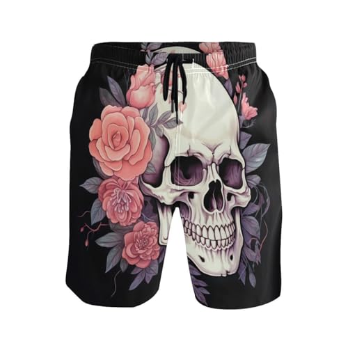 Skull Gothic Pink Flower Mens Swim Trunks Quick Dry Beach Shorts with Pocket S 202a58562