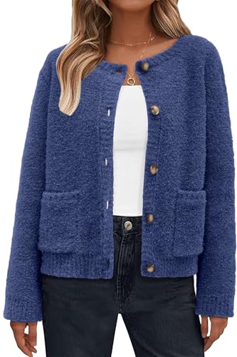 Image of Arach&Cloz Women's Open Front Cardigan Sweaters Fall Fashion Button Down Knit Chunky Outwear Coats with Pockets