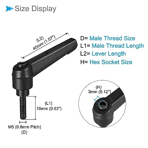 Image of Clamping Lever Handles, M5 x 16mm Male Thread, Adjustable Quick Release Locking Rotating Bolt Knobs Black - (Applications: for Lathe Machinery), 2-Pieces