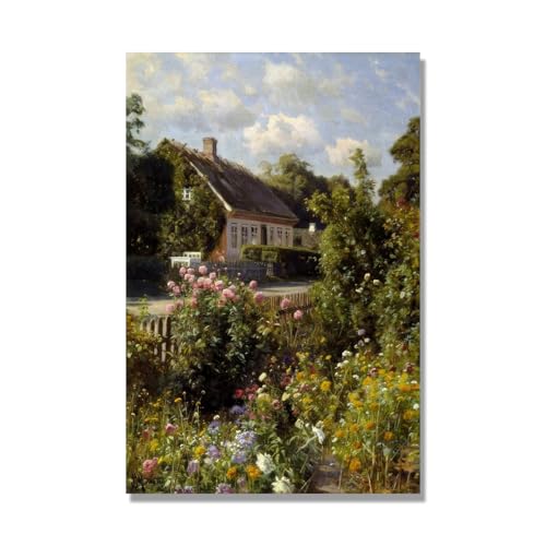 Impressions sur toile : Jardin fleuri devant par Monsted, paysage nature de 40x60cm