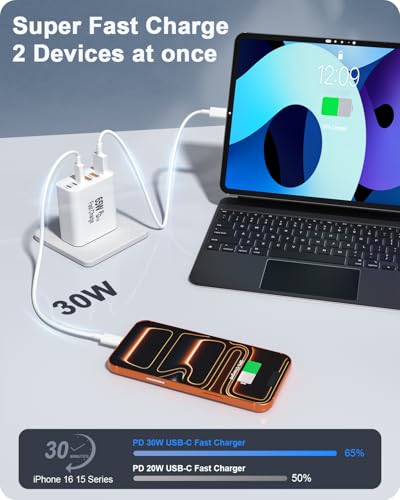Image of 2-Pack 65W USB C Charger Block, 6-Port Fast Wall Charging Block [3 PD USB-C & 3 QC USB-A] for iPhone 17 16 15 Pro Max, iPad Pro, Galaxy S26 S25, Pixel 10 9, iWatch,Google & More