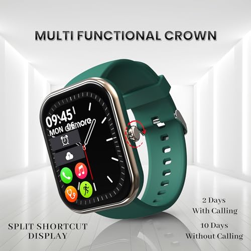 Image of GIZMORE Ultra Max 2.01 Inch Always-On-Big Display | 600 NITS Brightness & Split Screen | Rotating Crown| AI Voice Assistance | Health Suite | Bluetooth Calling Smart Watch for Men and Women (Green)