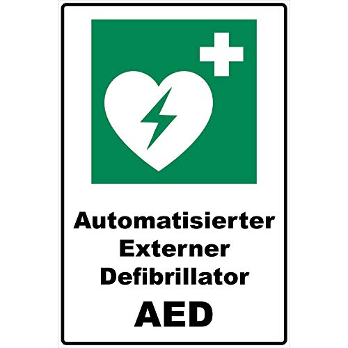 Schild Automatisierter Externer Defibrillator AED Schild Rettungszeichen grün 30 x 20 x 0,3 cm Hartschaumplatte