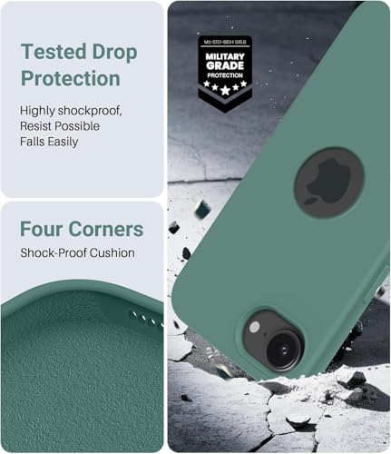 Image of Elzzi Microfiber Logo Cut Cover Compatible for iPhone 16e /17e Case Liquid Silicone Cases Full Body 4 Layer Protective Covers Shockproof Back Cover with High Raised Camera Lips (6.1 inch, Pine Green)
