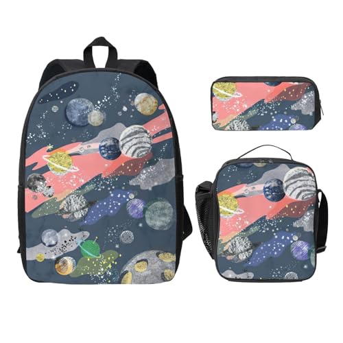 Sac à dos planète EdWal lot de 3 avec trousse et sac à déjeuner noir