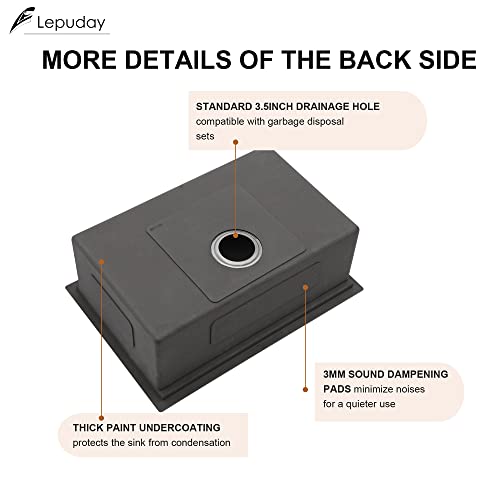 Lepuday 27 Inch Undermount Kitchen Sink Single Bowl Workstation Ledge 16 Gauge Stainless Steel 27X19 Kitchen Sinks Brushed Handmade Sink Round Corner With Accessories #TOP3