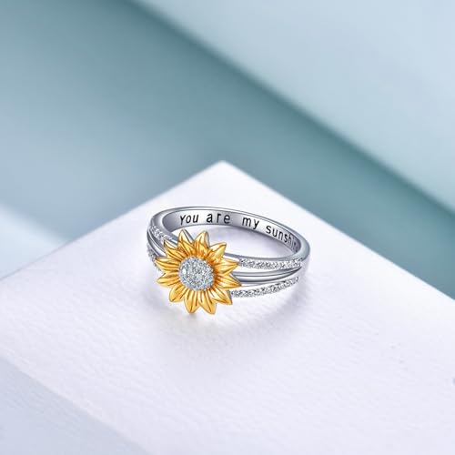 YFN Sterling Silver You are My Sunshine Sunflower Statement Ring with Cubic Zirconial Band Gifts2
