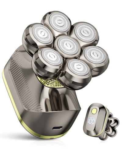 Image of 7D Head Shavers for Bald Men, IPX7 Wet /Dry, 120 Min-Metal Gold | Electric Razor for Head, Close & Smooth Head Shaver, 5-in-1 Grooming Kit, Ideal for Daily Home Use, LED Display, Type-C