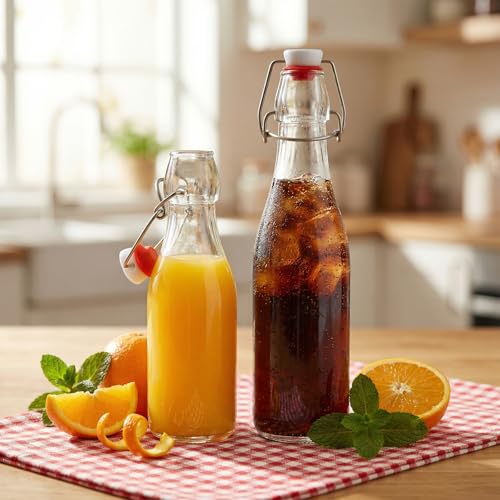 16 Pack 8oz Glass Swing Top Bottles with Airtight Lids - Grolsch Style Flip Top Caps & Rubber Seals for Home Brewing Beer, Kombucha, Kefir, Iced Tea, Juice, Oil & Vinegar Storage