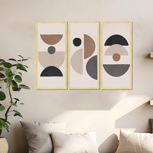 Image of PAINTINGMANTRA Abstract Geometric Framed Wall Art Set of 3 | Modern Boho Minimal Wall Decor |Engineered Wood Frame Art for Living Room, Bedroom & Office, 8.9x18.9 Inch