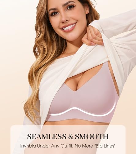 Image of DEANGELMON Seamless Bras for Women No Underwire Comfortable Push Up Bra V Neck Wireless Bralette Full Coverage Wire Free