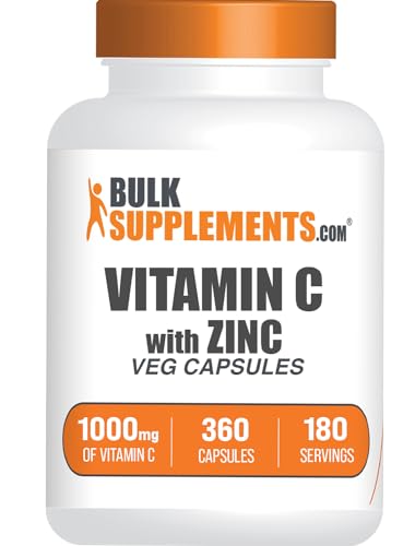 BulkSupplements.com Vitamin C with Zinc Capsules - Vitamin C 1000mg & Zinc 15mg for Immune Support - Vegan 2 Capsules per Serving 360 Veg Count (Pack of 1)