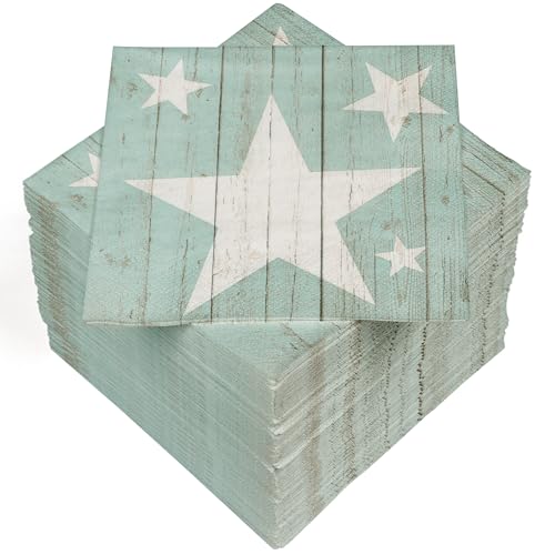 HEKU 100 Servietten, 3-lagig, 33x33cm, Stern Motiv in Weiß/Mint I...