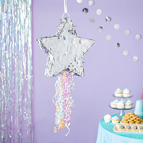 Silver Foil Star Pinata With Pull Strings For Birthday Party, Twinkle Twinkle Little Star Gender Reveal Decorations (13 X 13 X 3 In) #TOP1