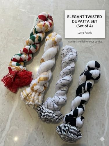 Image of ANANTSHAKTII Women's Elegant Twisted LIcra Dupatta Pack of 4, LIcra, Festive Special, Combo Pack of 4