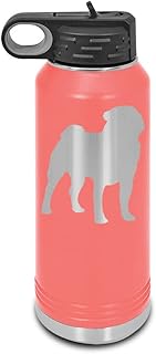 Pug Laser Engraved Water Bottle Customizable Polar Camel Stainless Steel with Straw - Dog Canine pet Coral 32 oz