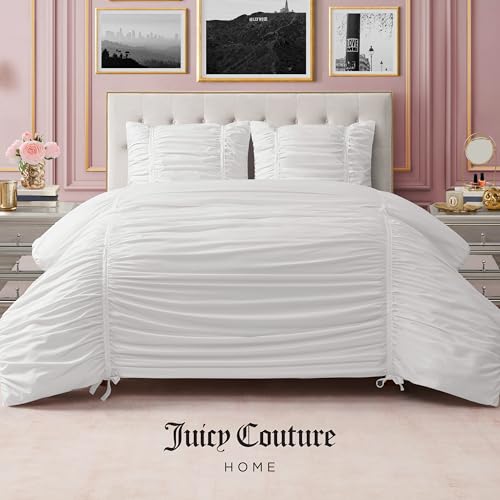 Image of Juicy Couture Ribbon Ruched 3 Piece King Comforter Set, White Bedding Ensemble