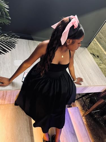Image of Women Summer Halter Dress Low Cut Sleeveless A Line Tulle Swing Flowy Tea Length Dress Corset Prom Formal Ball Gowns