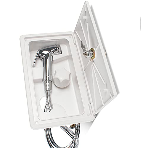 Image of Riloer RV Exterior Shower Box Kit Exterior Shower Box Shower Head Hot Cold Switch with 2 Keys for Marine Boat RV Motorhome Caravan Camper Accessories