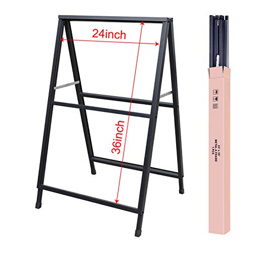 Pionites Heavy Duty Slide-In Folding A Frame Sign Sidewalk Sign 24X 36 Inch Steel Metal Double-Side Pavement Sign Corrugated Plastic Poster (24X36 Inch(Portable,Frame Only)) #TOP1