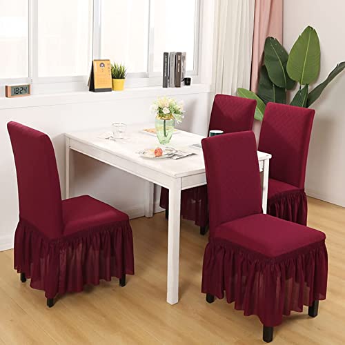 Housse chaises polyester motif losange rouge vineux 6 pièces - 5