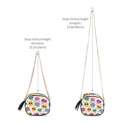 ALAZA Women's Skull Light Yellow Background Pattern PU Leather Crossbody Bag Shoulder Purse with Tassel4