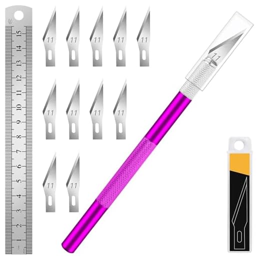 DIYSELF 1 Pcs Craft Knife Hobby Knife with 11 Pcs Stainless Steel Blade Kit, 1pcs Steel 15CM Ruler for Art, Scrapbooking, Stencil (Purple)