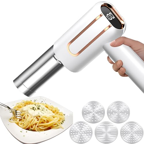 Clhjinruoliu Handheld Electric Pasta Maker, 5-in-1 Cordless Kitchen Noodle Making Machine, Automatic Press for Homemade Spaghetti Ramen, Portable With Dough Cutter