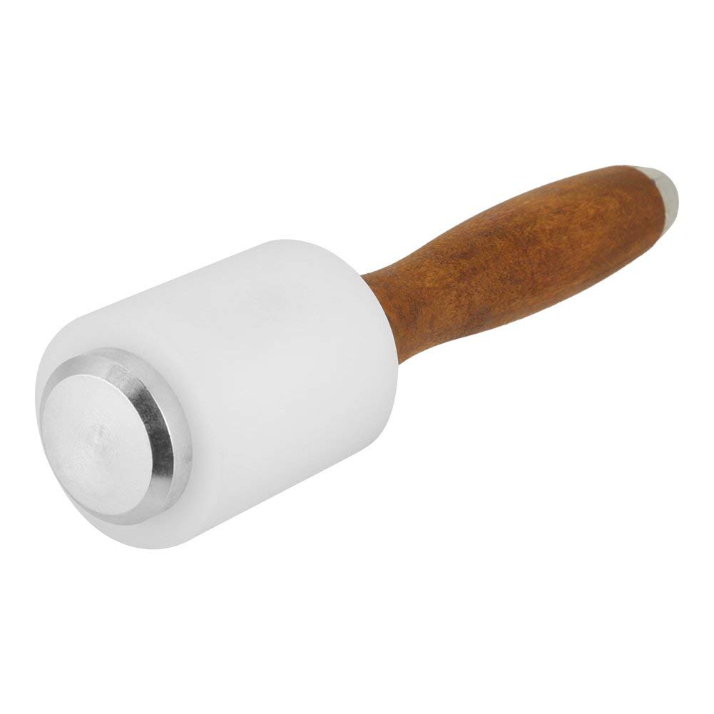 Hilitand White Brown Leather Hammer Wood Handle Nylon Leather Carving Mallet Craft Stamping Tool