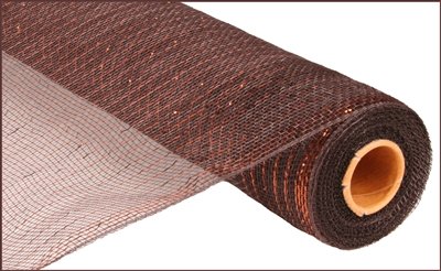 Deco Mesh for Creating Rustic and Natural Fall Wreaths and Garlands, Chocolate w/Copper Foil Poly Deco Mesh Roll 21" x 10 Yards, RE1001E2