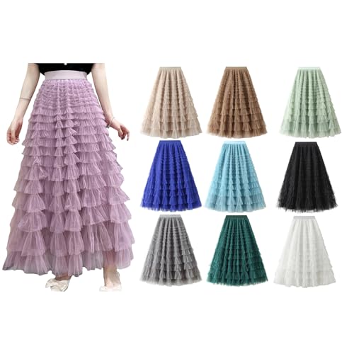 Women's Mesh Layered Midi Skirt Elastic High Waist A-Line Swing Tulle Tiered Tutu Skirts Cocktail Party Cake Skirt2