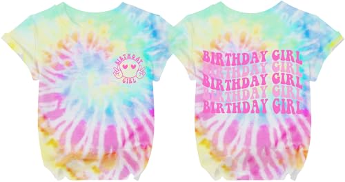 Image of YHHR Birthday Girl Shirt Tie Dye Girls Birthday Shirts 7-14 Year Kids Tops