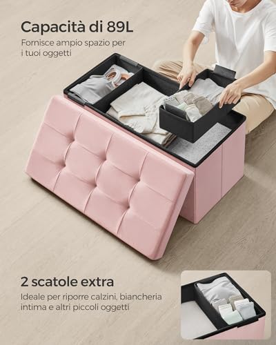 SONGMICS Cassapanca, Pouf Contenitore, Poggiapiedi Pieghevole da 38 x 76 x 38 cm, Ottomano, Regge fino a 300 kg, per Soggiorno, Camera da Letto, Entrata, Rosa Pastello LSF247R01 - Immagine 5