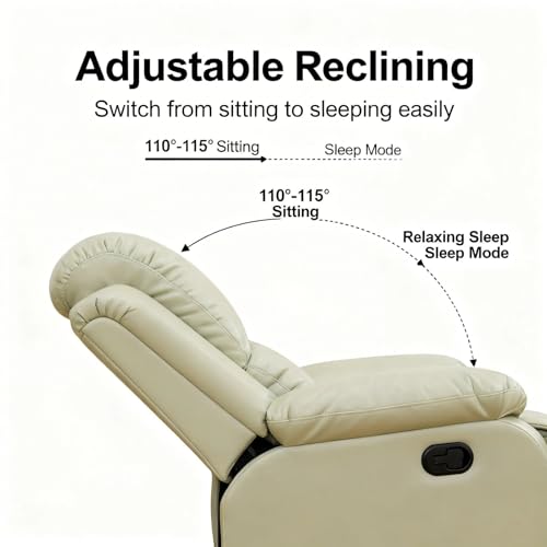 Image of Leather Manual Recliner Sofa Set, Adjustable Backrest Reclining Loveseat Sofa & Recliner Chair, Comfortable Reclining Seats for Home Theater, Apartment, Beige