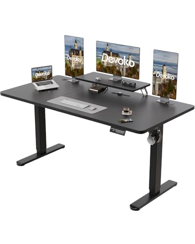 Devoko 160×70cm Electric Height Adjustable Desk, with Monitor Stand, Computer Desk, with 2 Height Memory Functions, for Bedroom Study Office (Black)