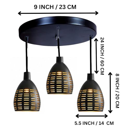 Image of GreyWings Antique Hanging Light for Home, Black Aluminium 3 Light Pendant Ceiling Lamp, Vintage Chandelier,(Bulb not Included) Cluster Set