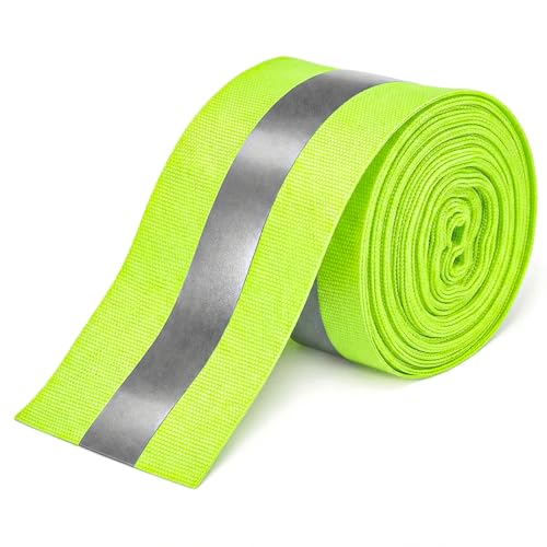 Reflective Tape Strip Sew On 2'' x 33ft High Visibility Fluorescent Tape with 2 cm Width Silver Reflective Ribbon Safety Warning Webbing for Raincoats, Clothing, Bags, Cycling (Fluorescent Green)