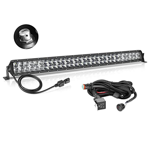 Image of 30 Inch LED Light Bar Kit with Wiring Harness 5D Optics Lens | 300W Double Row LED, Spot Flood Combo Offroad Driving Light Super Bright Bumper Grille Light Bar for Trucks Pickup SUV UTV