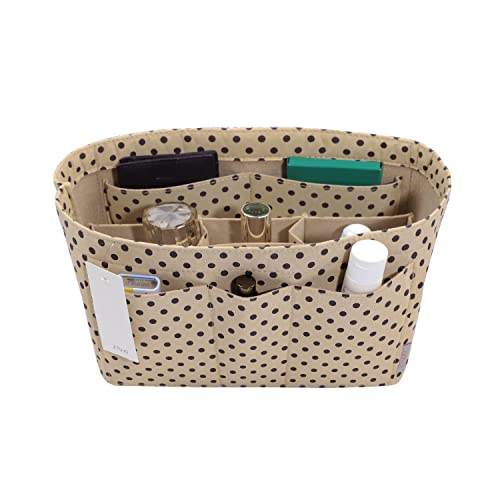 ZTUJO Purse Organizer Insert, Felt Bag Organizer For Handbag Purse Organizer,13 Colors, 6 Size (Medium, Brown polka dots Beige)