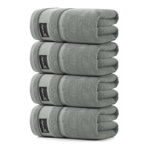 REDKISS 4 Pack Large Bath Towels Set, 100% Cotton, 31x63 in, Heavyweight 760G, Highly Absorbent & Quick Dry, Super Soft Luxury Towels for Bathroom,Hotel Collection - Gray