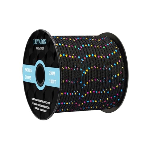 LUYADIN Paracord 240lb - Diameter 2mm Micro Utility Cord -3 Strand Parachute Spool Cord - 100ft 200ft,Paracord for Camping,Hiking,Fishing,Outdoor and DIY