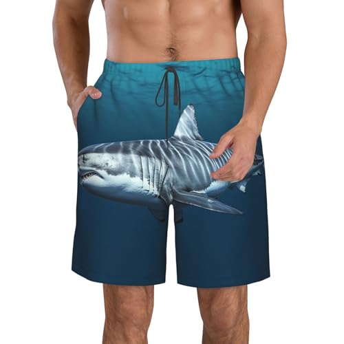 Great White Shark Men's Swim Trunks Quick Dry Board Shorts with Pockets Drawstring Beach Shorts Bathing Suit
