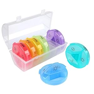 Pillendoos, tablettenbox, 7 dagen medicijndoseerder, draagbaar, pillendoosje, rond 7 dagen, handige en vochtbestendige…