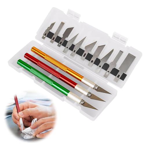 UIEXAY Juego De Cuchillos Para Manualidades, Juego De Cuchillos Exacto Con Caja, 3 Cuchillos De Tallado De Precisión Con 10 Cuchillas De Acero Inoxidable De Repuesto, Juego De Cuchillos De Alum