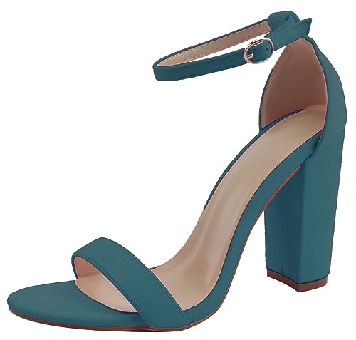 MINITOO Sandalias elegantes para mujer, con correa al tobillo, para fiesta, boda, TM002, Tacón de gamuza azul aguamarina de 10 cm, 36 EU