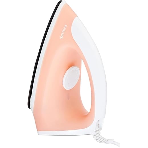 Philips GC097/50 750-Watt Dry Iron (World no. 1 Ironing Brand), Light & Easy to Use, Powerful 750 Watt Heat up with a comforable wide grip, Black Non Stick Soleplate (Peach)