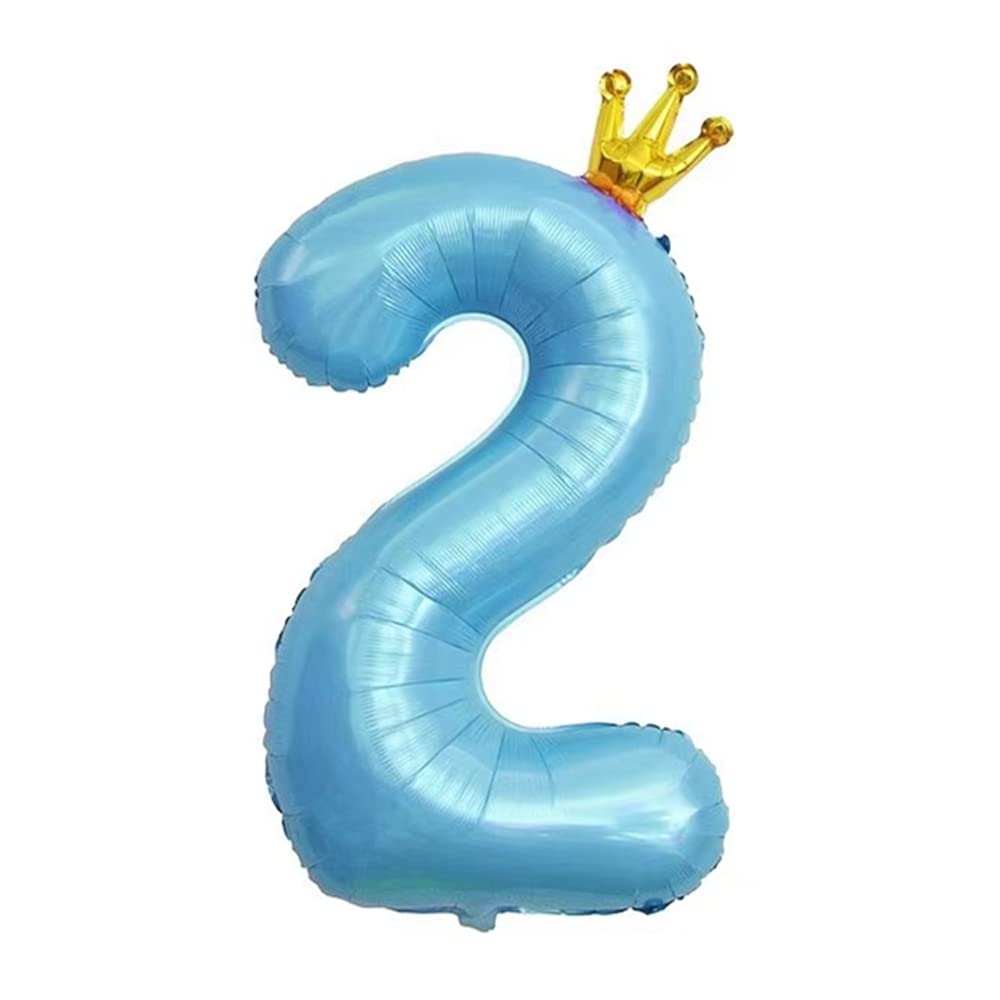 40 Inch Blue Conjoined Crown Number 2 Balloons, 2nd Birthday Balloons for Birthday Party Decorations. (2)