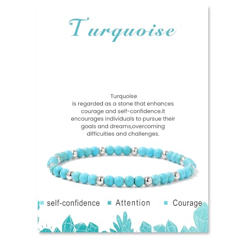 Uwiyo Beaded Bracelets for Women, 4mm Crystal Bracelet with Silver Beads Elastic Natural Stone Bracelet Yoga Gemstone Stone Bracelets for Women Girls for Birthday Christmas (Turquoise)
