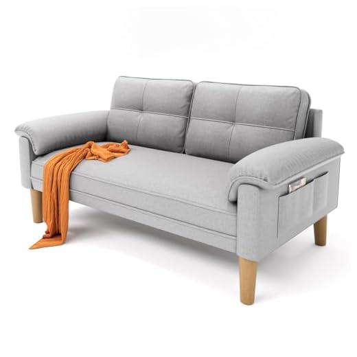 Xbro Canapé 2 Places - Petit canapé 2 Places avec accoudoirs et Poche latérale - Moderne - pour Salon, Appartement, Bureau - Montage Facile - 144 x 77 x 77 cm - Gris Clair